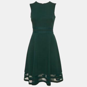Calvin Klein Green Tulle and Crepe Short Dress S