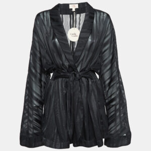 Camila Coelho Black Stripe Lurex Satin Amelia Playsuit L