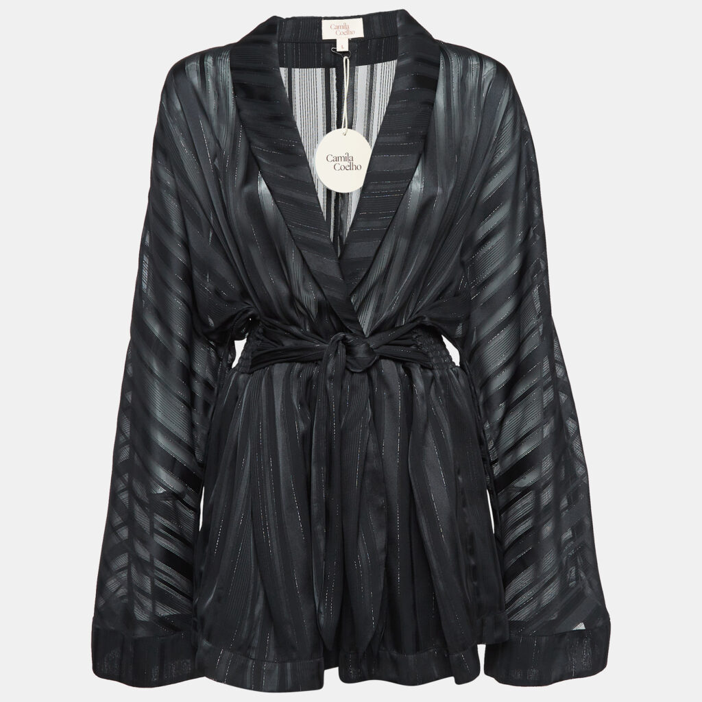 luxury-women-camilacoelho-new-clothes-p1032260-005 Camila Coelho Black Stripe Lurex Satin Amelia Playsuit L