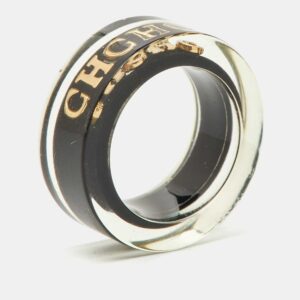 Carolina Herrera CH Resin Gold Tone Band Ring Size 54