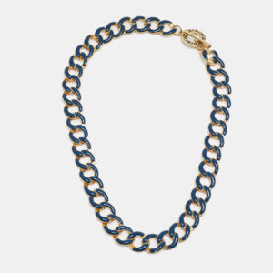 Carolina Herrera CH Blue/Orange Enamel Gold Tone Metal Necklace