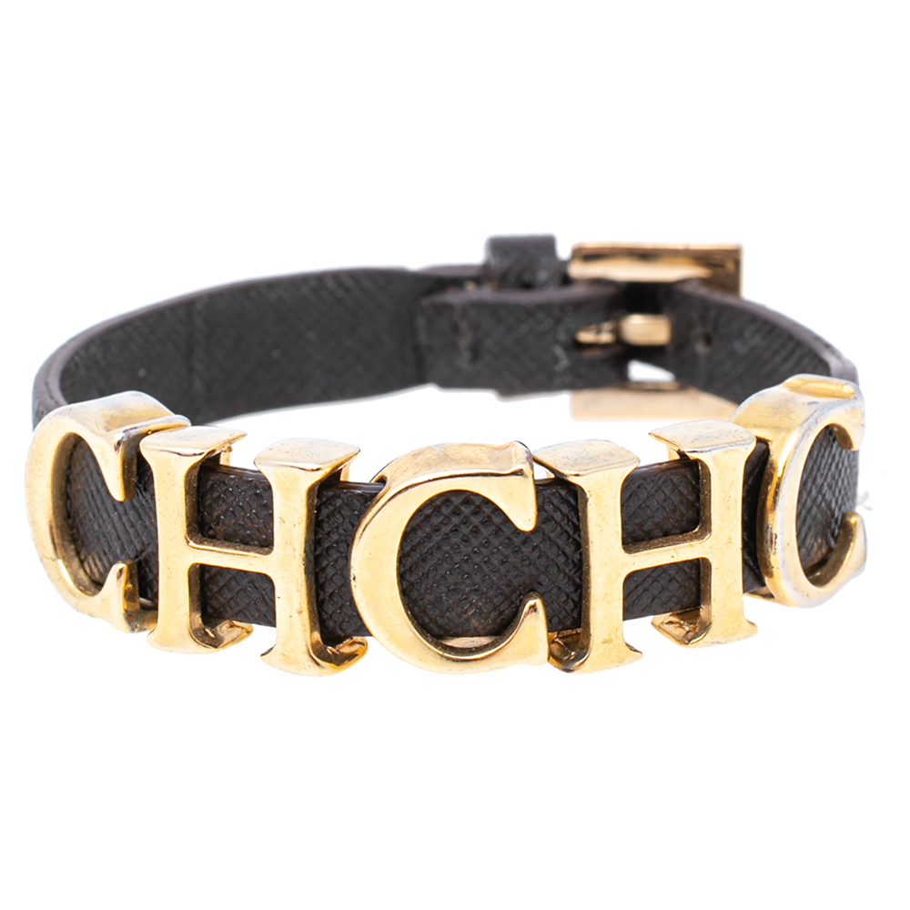 luxury-women-carolina-herrera-used-accessories-p489344-002 Carolina Herrera Brown Leather Logo Charm Bracelet