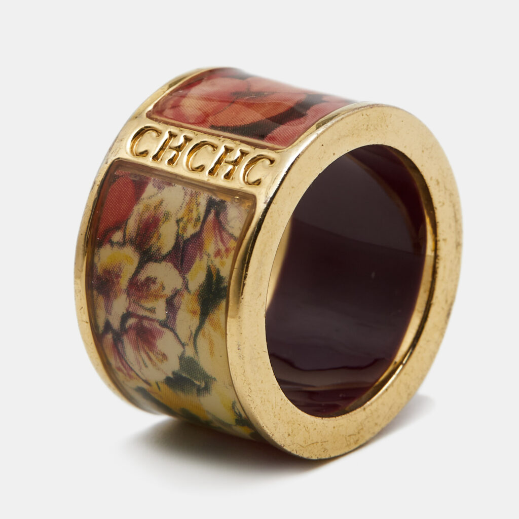 luxury-women-carolina-herrera-used-accessories-p678692-003-1 Carolina Herrera CH Enamel Gold Tone Ring Size 53