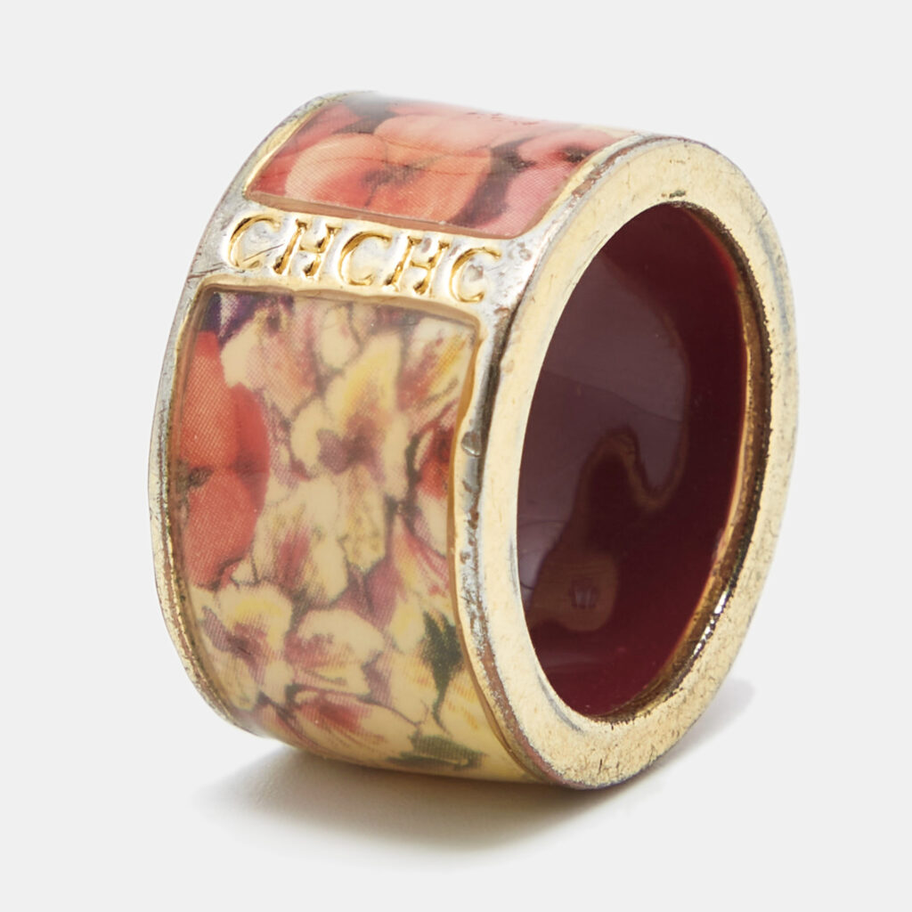 luxury-women-carolina-herrera-used-accessories-p765140-004 Carolina Herrera CH Enamel Gold Tone Ring Size 54