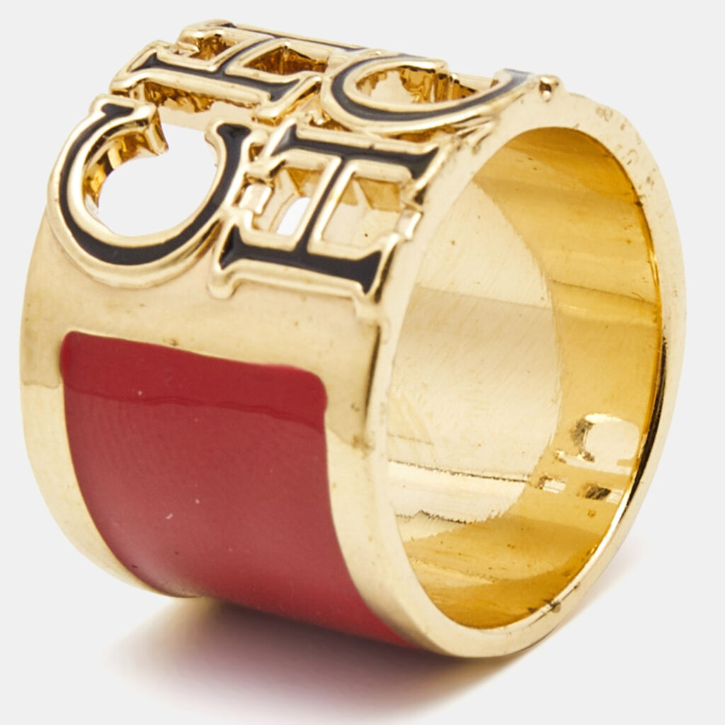 luxury-women-carolina-herrera-used-accessories-p831129-001 Carolina Herrera CH Enamel Gold Tone Ring Size 54