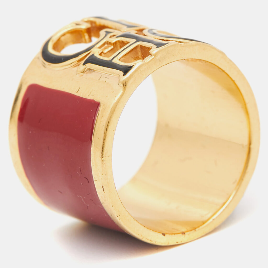 luxury-women-carolina-herrera-used-accessories-p939683-001 Carolina Herrera CH Enamel Gold Tone Ring Size 53