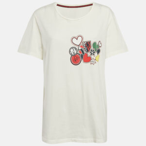 Carolina Herrera Ivory Hearts Print Jersey T-Shirt L
