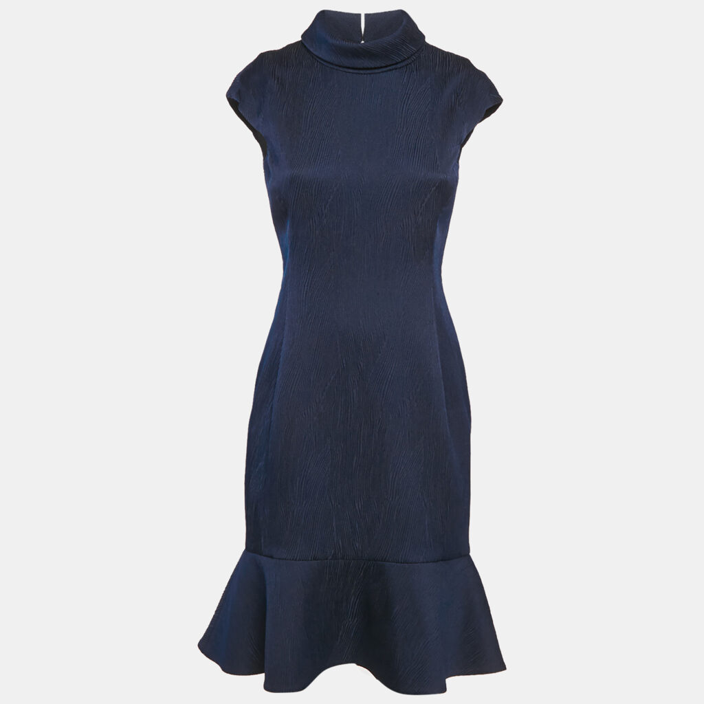 luxury-women-carolina-herrera-used-clothes-p1116662-003 Carolina Herrera Navy Blue Textured Crepe Flounce Short Dress S
