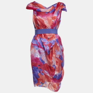 CH Carolina Herrera Multicolor Abstract Print Silk Belted Short Dress S