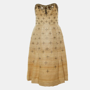 Carolina Herrera Beige Ombre Raw Silk Embellished Strapless Dress M