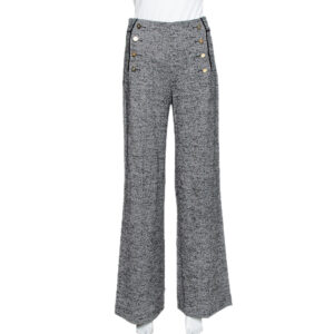 Carolina Herrera Monochrome Striped Wool High Waist Straight Leg Trousers S