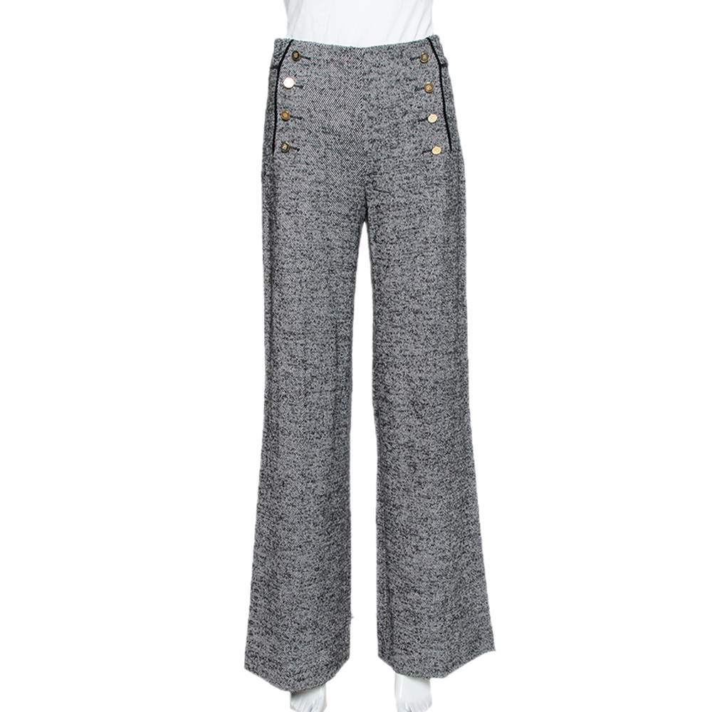 luxury-women-carolina-herrera-used-clothes-p380195-003 Carolina Herrera Monochrome Striped Wool High Waist Straight Leg Trousers S