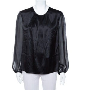 CH Carolina Herrera Black Satin Pleated Detail Top L