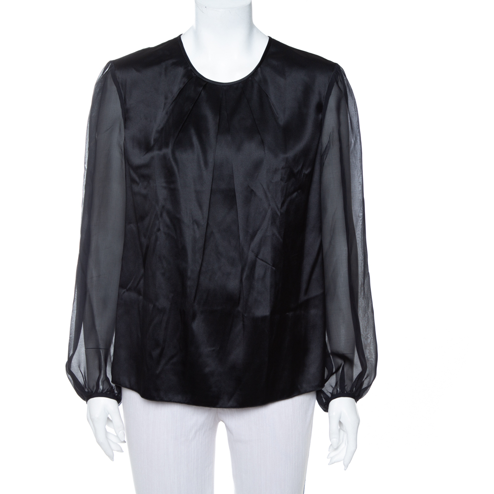 luxury-women-carolina-herrera-used-clothes-p413972-004 CH Carolina Herrera Black Satin Pleated Detail Top L