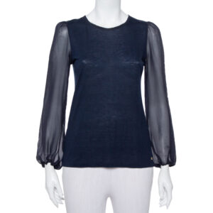 CH Carolina Herrera Navy Blue Wool & Silk Top XS