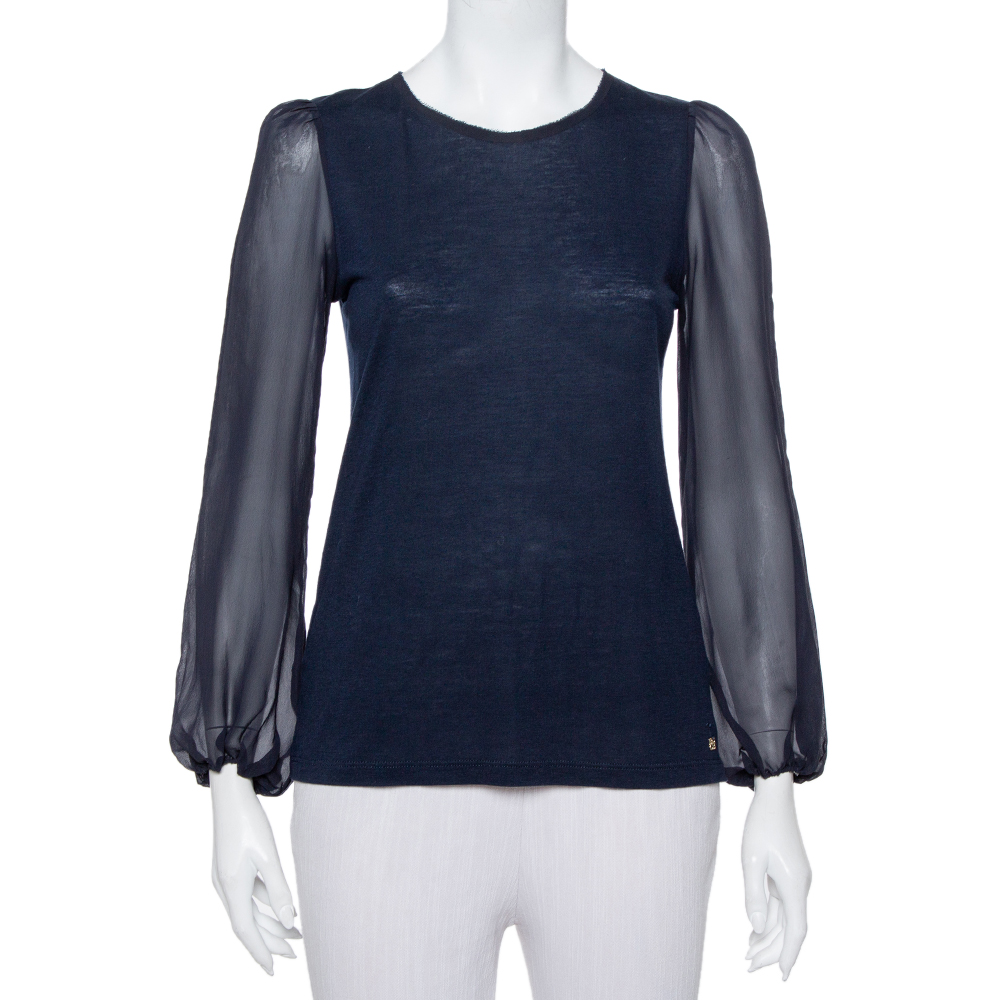 luxury-women-carolina-herrera-used-clothes-p413974-008 CH Carolina Herrera Navy Blue Wool & Silk Top XS