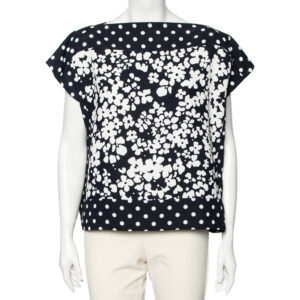 CH Carolina Herrera Navy and White Floral Print Square Top M