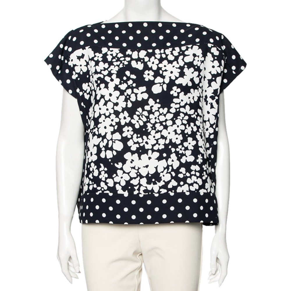 luxury-women-carolina-herrera-used-clothes-p597944-001-2 CH Carolina Herrera Navy and White Floral Print Square Top M