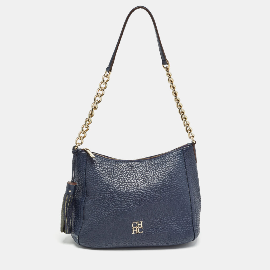 luxury-women-carolina-herrera-used-handbags-p1016922-002 Carolina Herrera Navy Blue Leather Maria Tassel Hobo