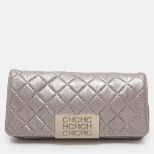Carolina Herrera Grey Leather Pouch Clutch