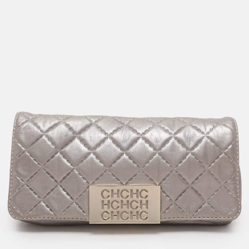 luxury-women-carolina-herrera-used-handbags-p1092969-011 Carolina Herrera Grey Leather Pouch Clutch