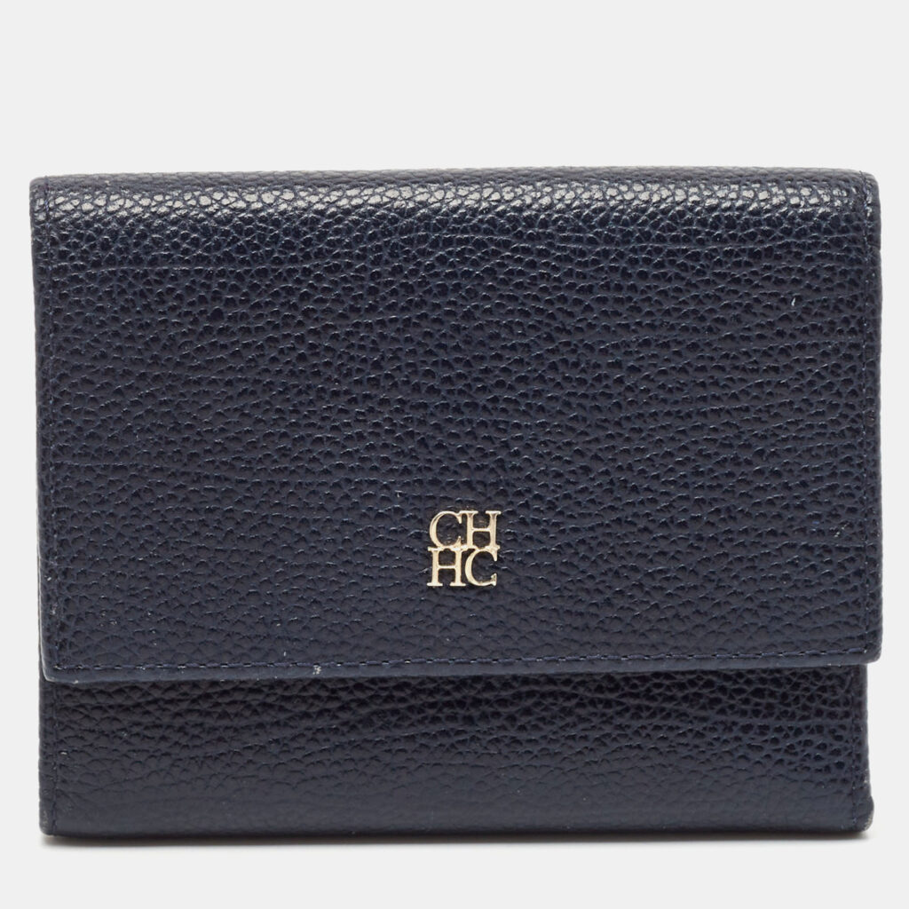 luxury-women-carolina-herrera-used-handbags-p1124019-006 Carolina Herrera Navy Blue Leather Logo Trifold Wallet
