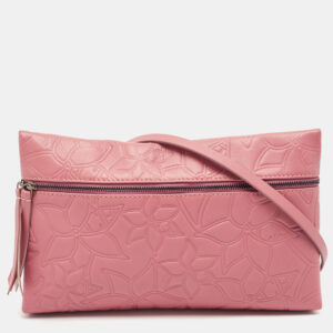 Carolina Herrera Old Rose Floral Embossed Leather Zip Crossbody Bag