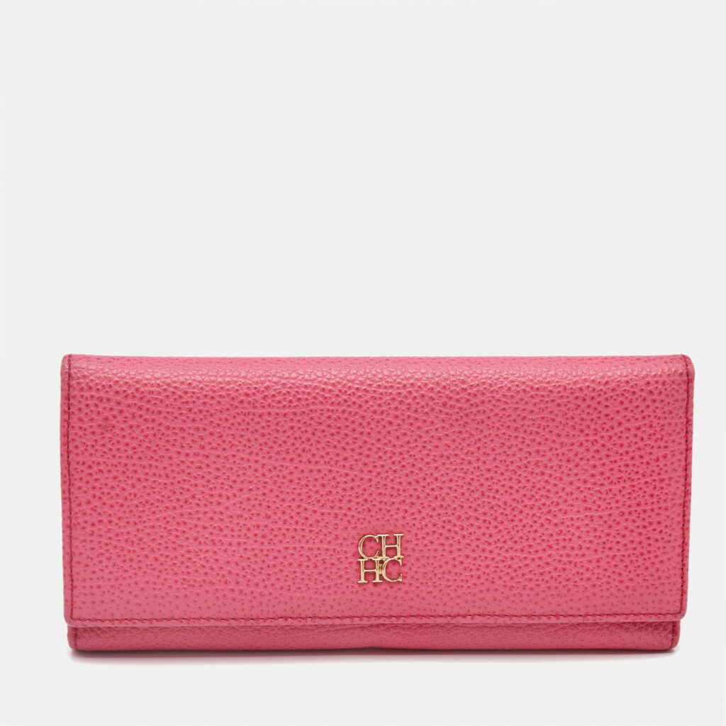 luxury-women-carolina-herrera-used-handbags-p1147125-001 Carolina Herrera Pink Leather Flap Trifold Continental Wallet