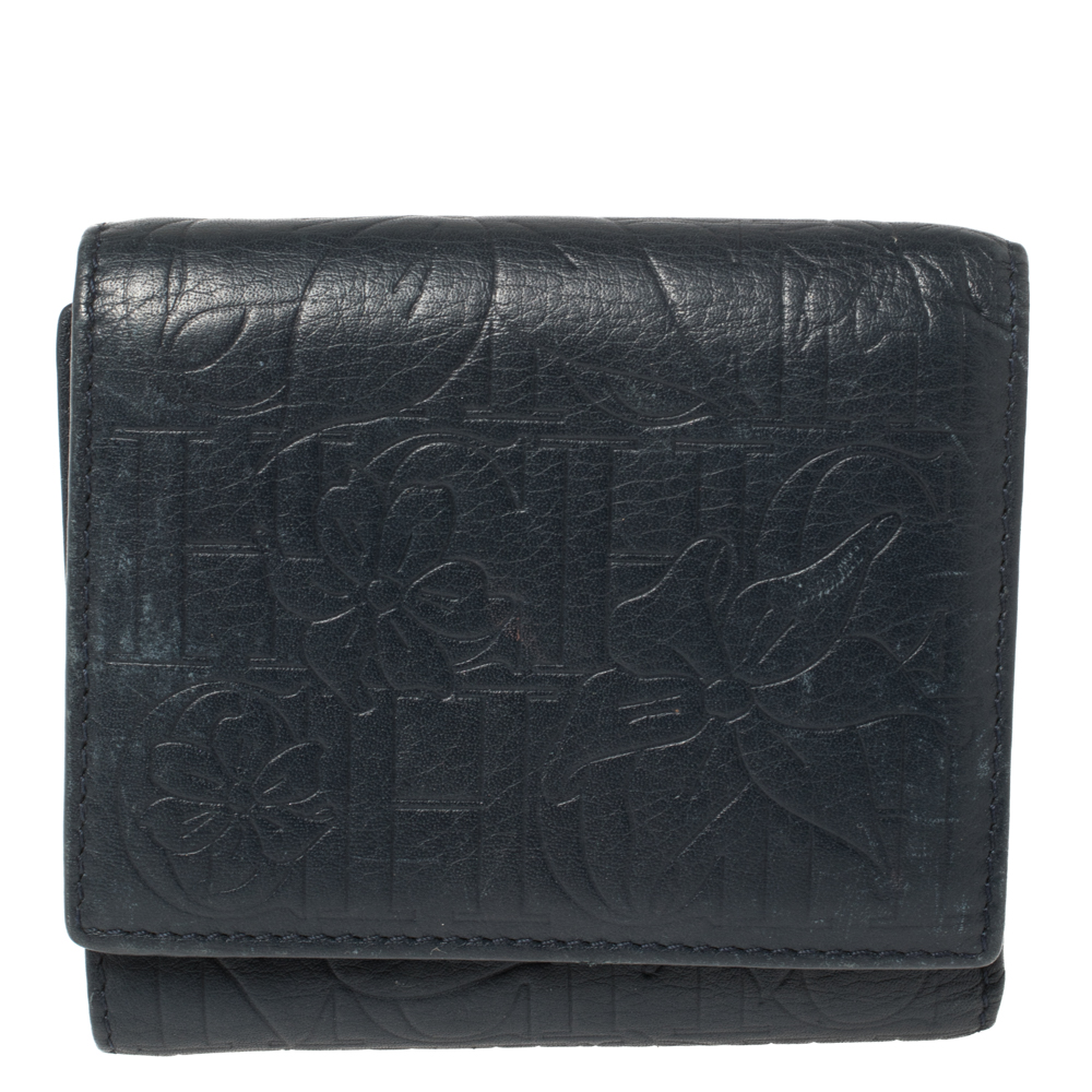 luxury-women-carolina-herrera-used-handbags-p360302-006 Carolina Herrera Navy Blue Monogram Leather Trifold Compact Wallet