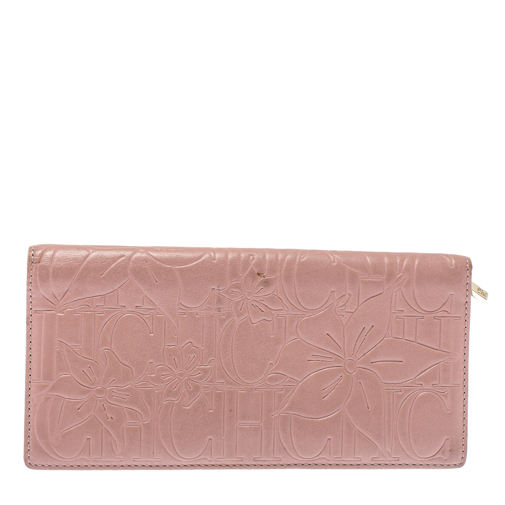 luxury-women-carolina-herrera-used-handbags-p395991-010 Carolina Herrera Pink Embossed Leather Continental Wallet