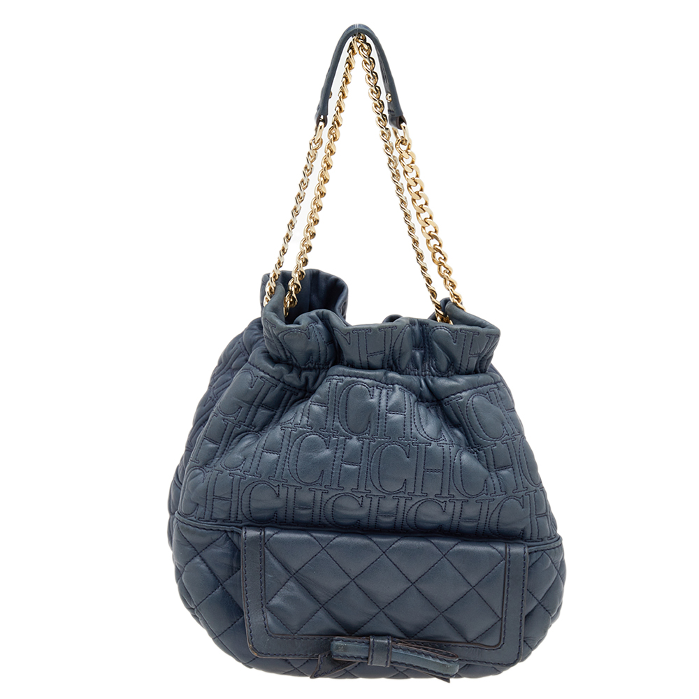 luxury-women-carolina-herrera-used-handbags-p611246-007-2 Carolina Herrera Blue Quilted Leather Bucket Bag