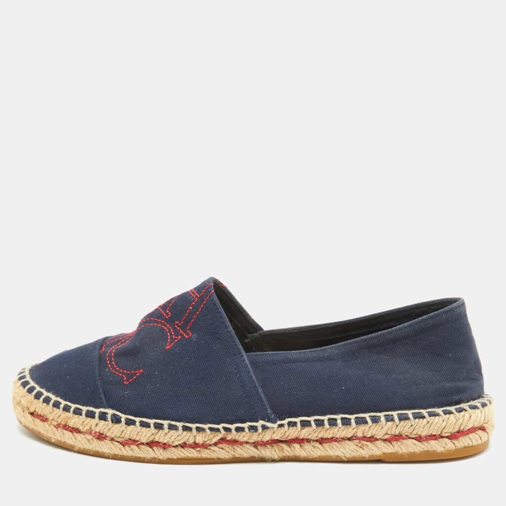 luxury-women-carolina-herrera-used-shoes-p1022674-009 Carolina Herrera Navy Blue Canvas Espadrille Slip On Loafers Size 40