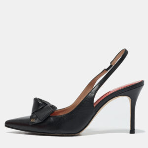 Carolina Herrera Black Leather Bow Slingback Pumps Size 36