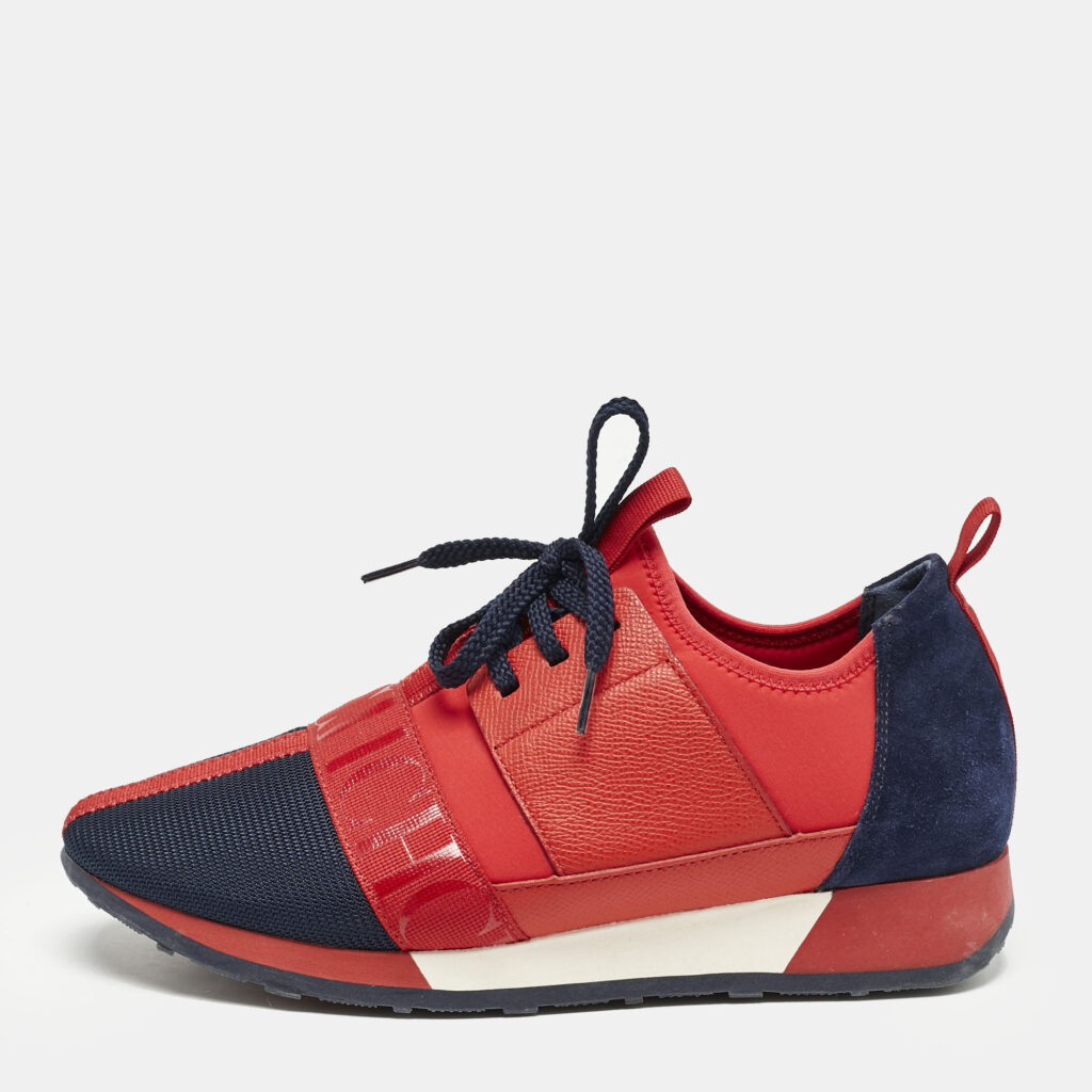 luxury-women-carolina-herrera-used-shoes-p1157909-003 Carolina Herrera Red/Blue Leather and Suede Low Top Sneakers Size 38