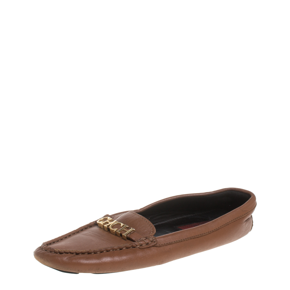 luxury-women-carolina-herrera-used-shoes-p383389-006 CH Carolina Herrera Brown Leather Logo Detail Flats Size 37