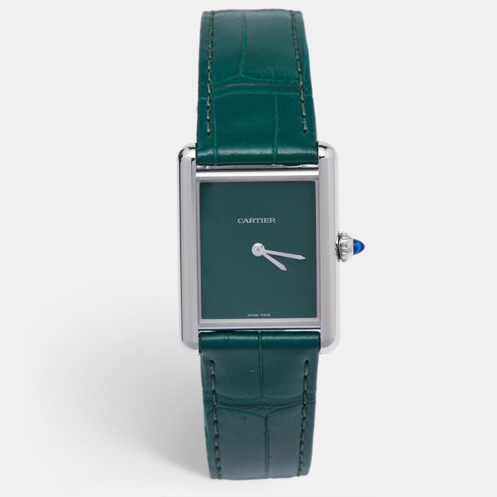 luxury-women-cartier-new-watches-p1054556-006 Cartier Green Stainless Steel Alligator Leather Tank Must WSTA0056 Women's Wristwatch 25.50 mm