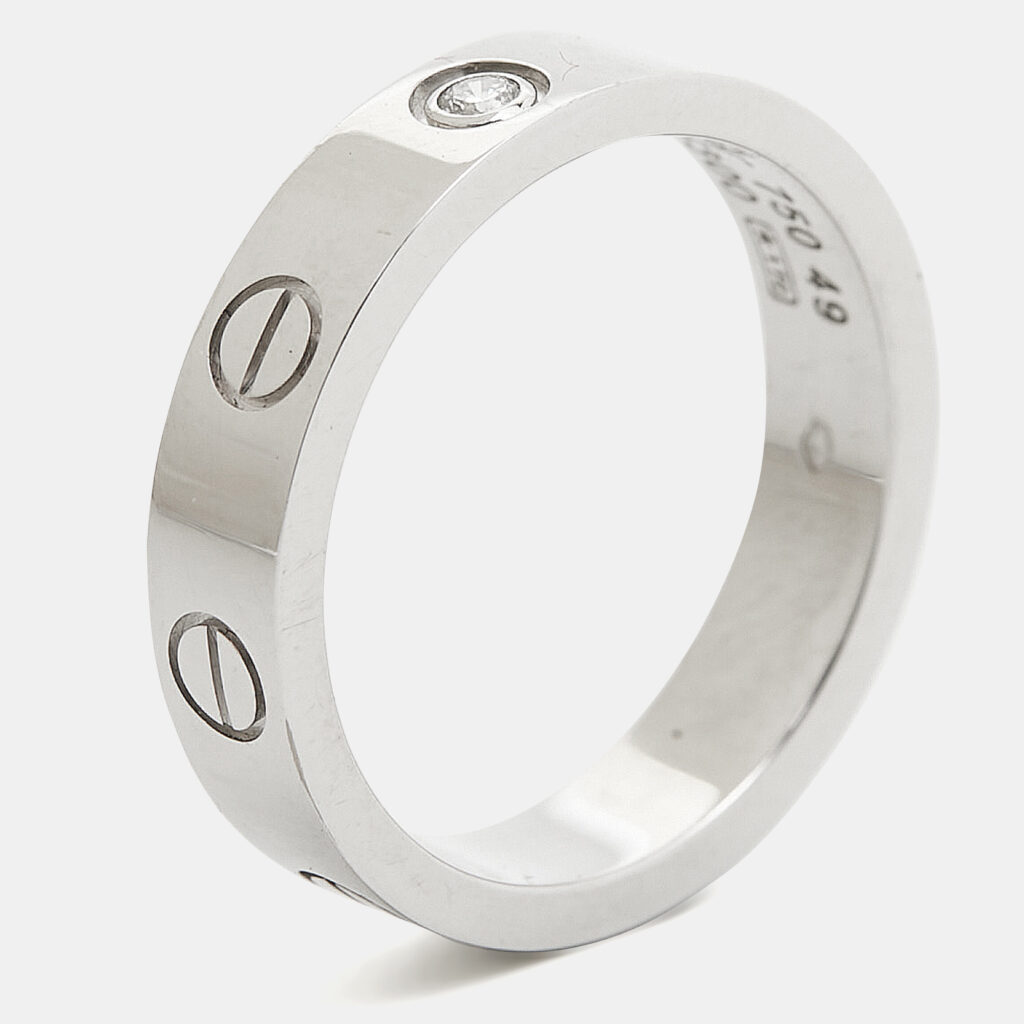 luxury-women-cartier-used-fine-jewelry-p1044929-005 Cartier Love 1 Diamond 18K White Gold Narrow Wedding Band Ring Size 49