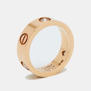 Cartier Love 3 Diamond 18K Rose Gold Band Ring Size 53