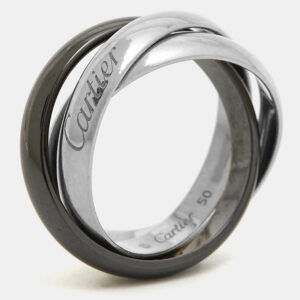 Cartier Trinity 18k White Gold Ceramic Ring Size 50