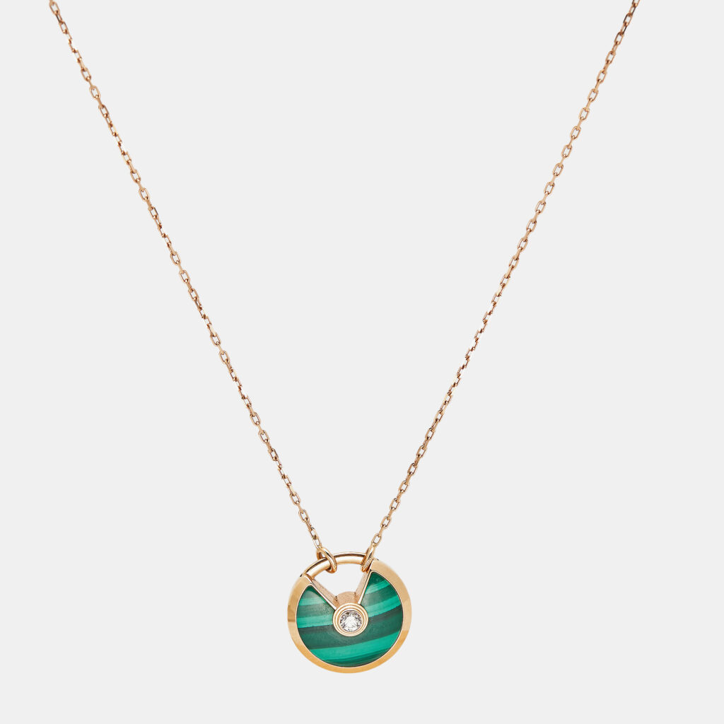 Cartier Amulette De Cartier Malachite Diamonds 18k Rose Gold Small Model Necklaces