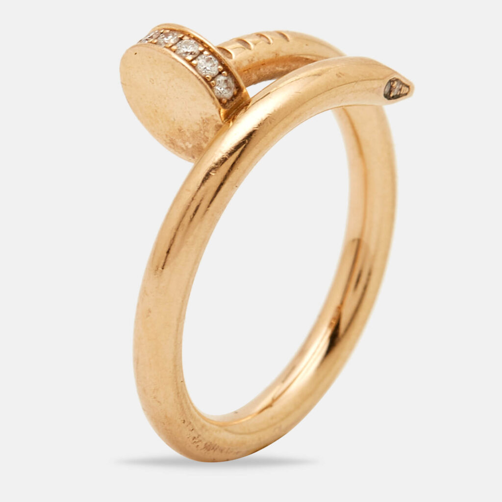 luxury-women-cartier-used-fine-jewelry-p1137039-004 Cartier Juste Un Clou Diamond 18k Rose Gold Classic Model Ring Size 55