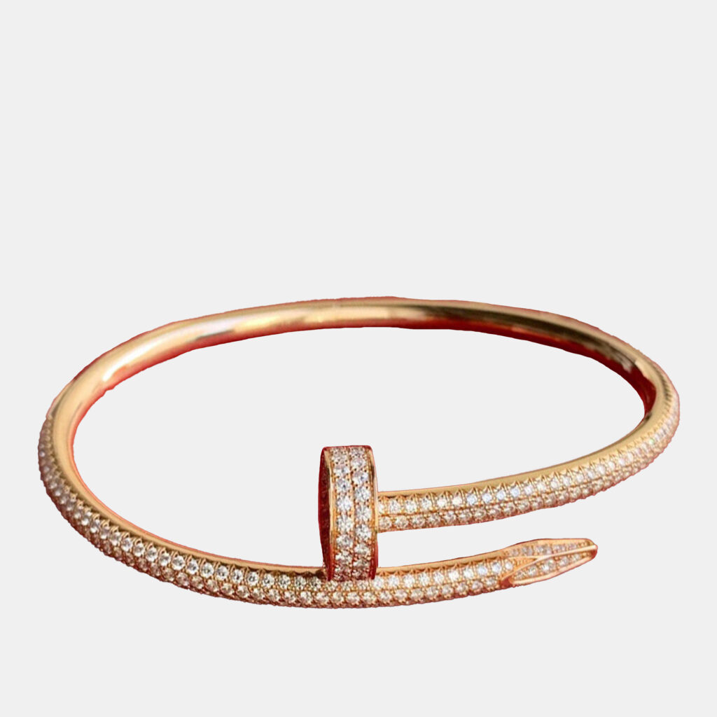 luxury-women-cartier-used-fine-jewelry-p1143604-001 Cartier 18K Rose Gold and Diamond Juste Un Clou Bracelet