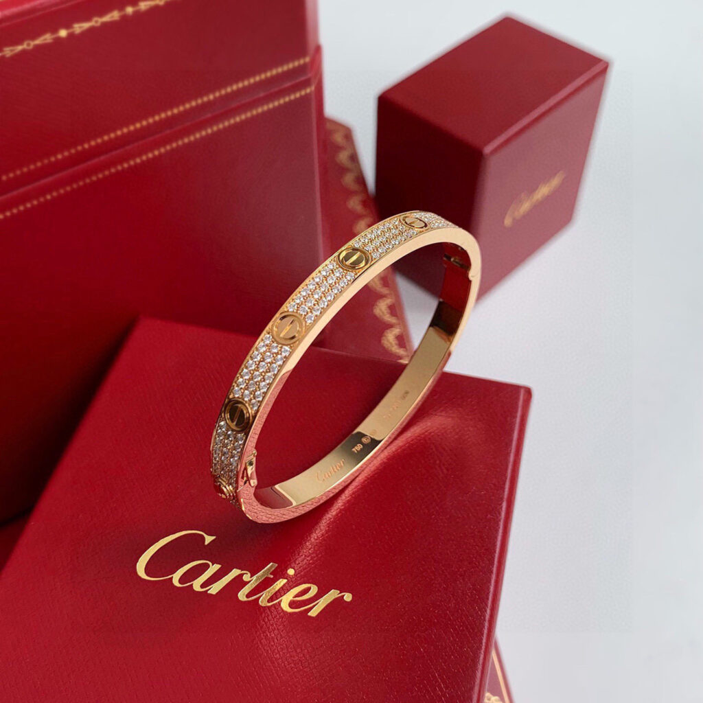luxury-women-cartier-used-fine-jewelry-p1143606-001 Cartier 18K Yellow Gold and Diamond Love Bangle Bracelet