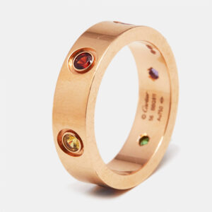 Cartier Love Multi Gemstones 18k Rose Gold Ring Size 56