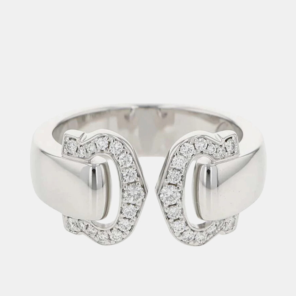 luxury-women-cartier-used-fine-jewelry-p1148157-007 Cartier 18K White Gold C De Cartier Band Ring EU 49