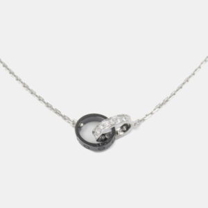 Cartier 18K White Gold Diamond Ceramic Baby Love Necklace