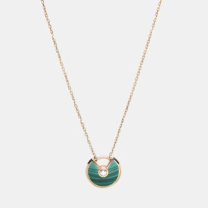 Cartier Amulette De Cartier Malachite Diamond 18k Rose Gold XS Model Necklace