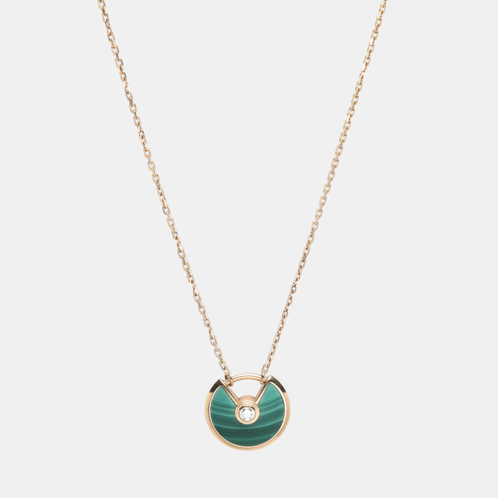 Cartier Amulette De Cartier Malachite Diamond 18k Rose Gold XS Model Necklace