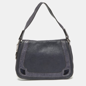 Cartier Navy Blue Suede and Python Marcello de Cartier Saddle Bag