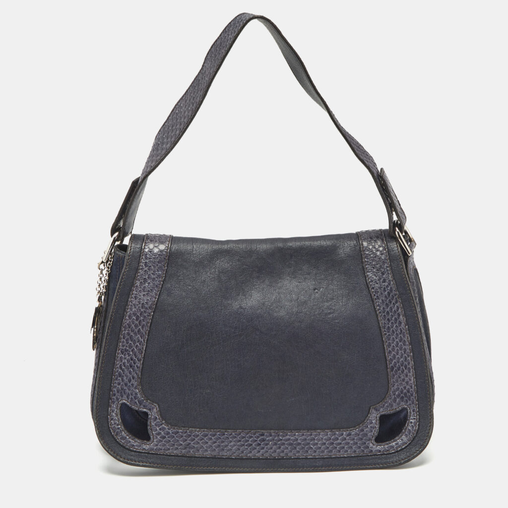 Cartier Navy Blue Suede and Python Marcello de Cartier Saddle Bag